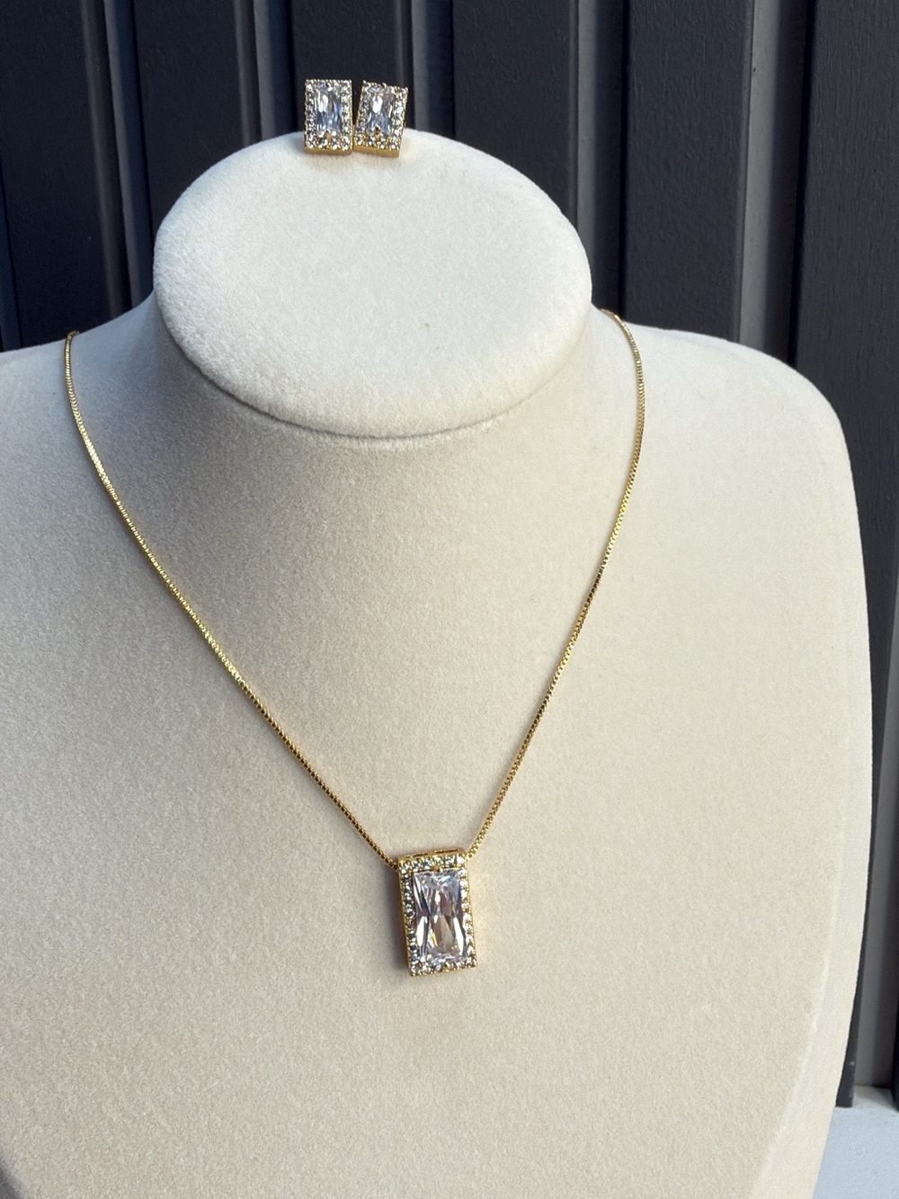 Gold-Tone Clear Crystal Pendant Necklace & Stud Earring Set